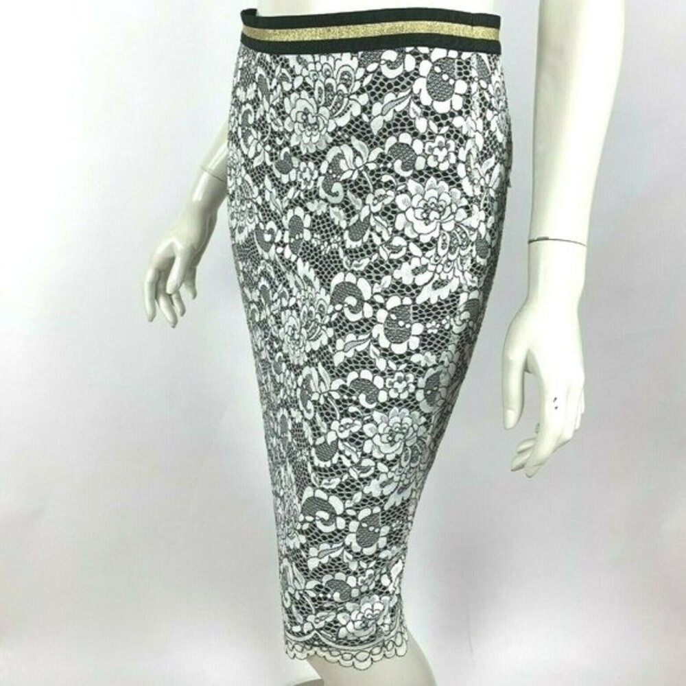 Trina Turk Paltrow Black White‎ Lace Skirt NWT